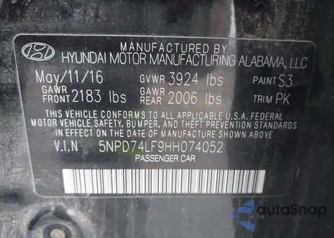 2017 Hyundai Elantra Se из США, поврежденный, VIN 5NPD74LF9HH074052